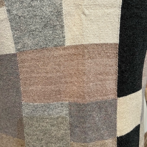 Loft plaid crew neck sweater with ruffle on sleeve. Size small - Picture 3 of 9